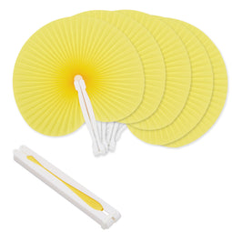 24 Pack Yellow Round Folding Handheld Paper Fans for Birthday Wedding Party Favor