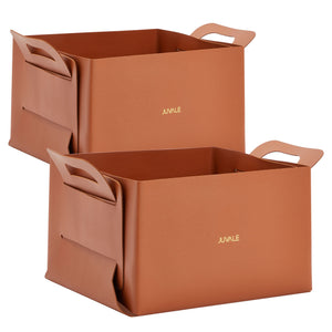 2 Pack Faux Leather Foldable Storage Bins with Handles, Collapsible Baskets for Home Organization (Brown, 10 x 6.5 In)
