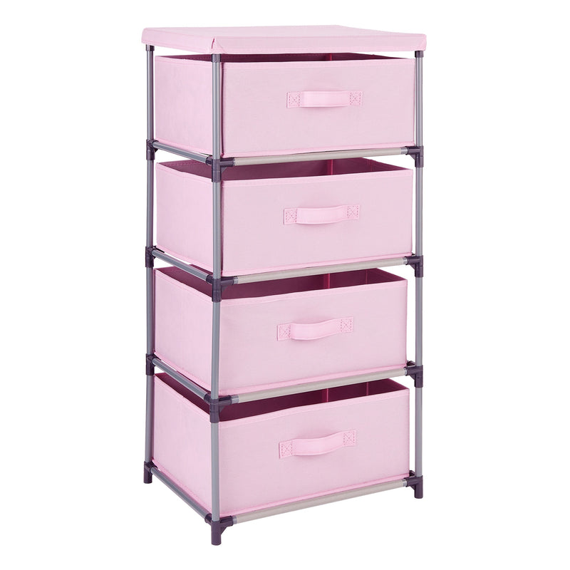 4-Tier Tall Closet Dresser with Drawers - Clothes Organizer and Small Fabric Storage for Bedroom (Pink)