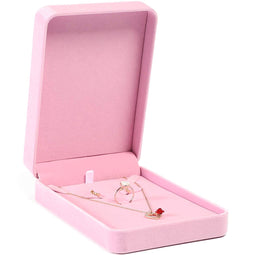 Wedding Necklace Jewelry Gift Box, Velvet Display Holder for Necklaces Earrings, Ring, Bracelet, Mothers Valentine's Day, Pink