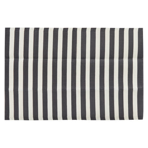 Plastic Straw Mat for Beach, Patio, Camping, Striped Black and White Outdoor Rug (4 x 6 Feet)