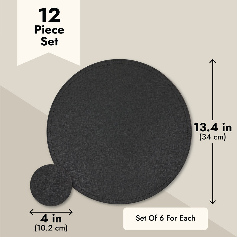 Juvale Set of 6 Faux Leather Round Placemats and 6 Circle Coasters for  Dining Table, Dark Gray in 2023
