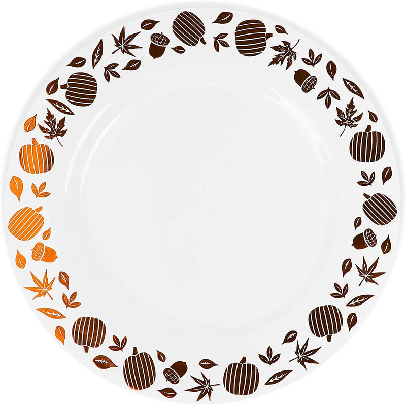 Thanksgiving White Plastic Plates for Fall Party (10.25 In, 24 Pack)