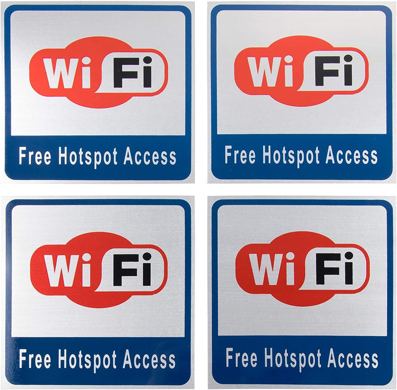 Metal Wifi Signs for Guests, Free Hotspot Access (5.5 x 5.5 Inches, 4 Pack)