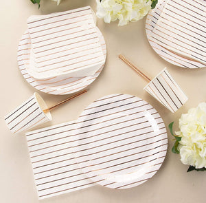 Rose Gold Stripe Design Party Bundle, Includes Plates, Napkins, and Cups (24 Guests, 72 Pieces)