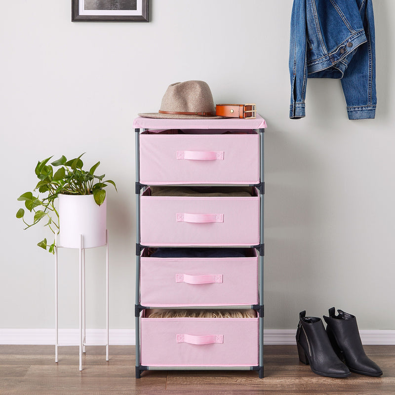 4-Tier Tall Closet Dresser with Drawers - Clothes Organizer and Small Fabric Storage for Bedroom (Pink)