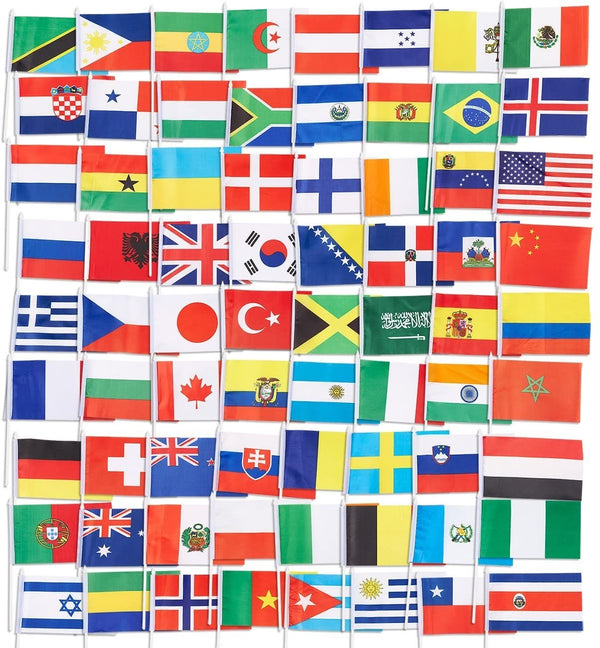 Juvale 72-Pack Country Flags - International Flags The World, Party Decorations, 72 Different Countries, Assorted Colors, 7.5 x 5.2 inches