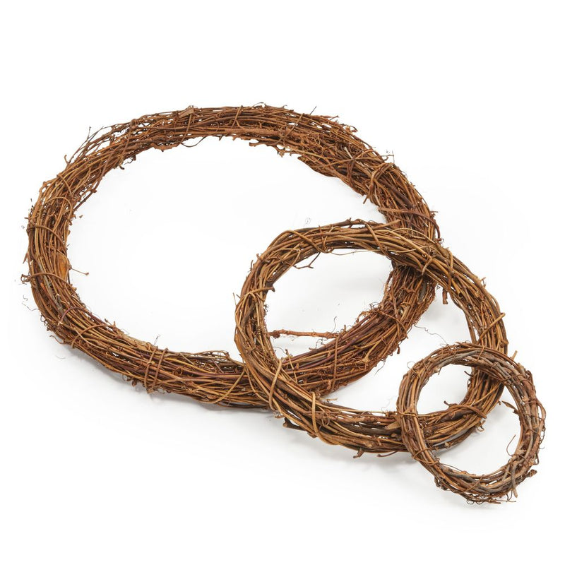 Grapevine Wreath Set, Vine Branch Farmhouse Decor for Crafts (3 Sizes, 3 Pack)