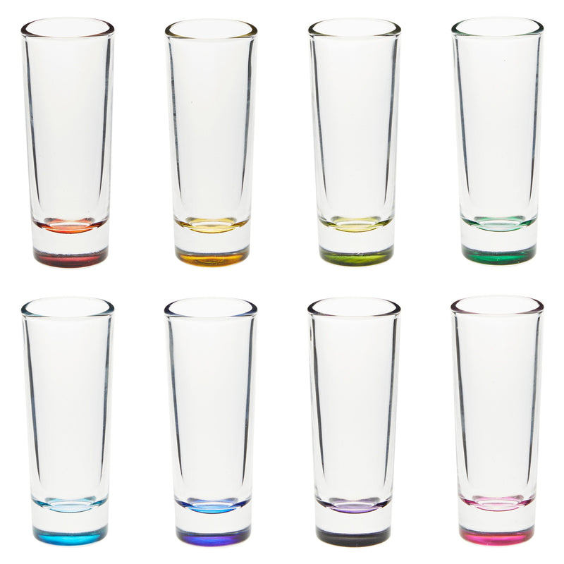 24 Pack 2 oz Colorful Shot Glasses Bulk Set for Tequila, Whiskey, Vodka, Liqueurs, 8 Rainbow Colors