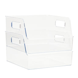 2 Pack Pantry Organizer, Clear Plastic Bins for Kitchen, Fridge & Food Storage (8.8 x 8.5 x 5.5 in)