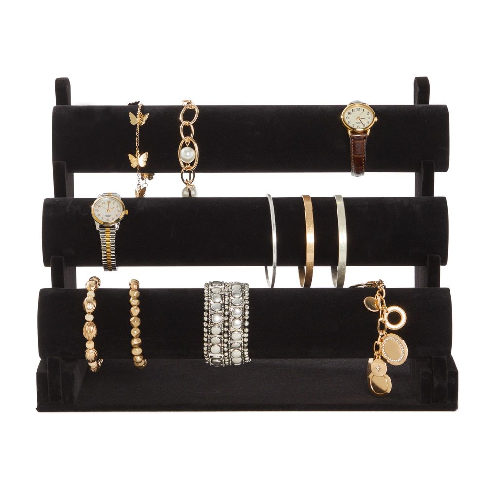 Ausalivan 3 Tier Bracelet Holder,Bracelet Displays for Selling,Black Velvet  Jewelry Holder Stand for Scrunchie Watch Necklace Hair ties. 