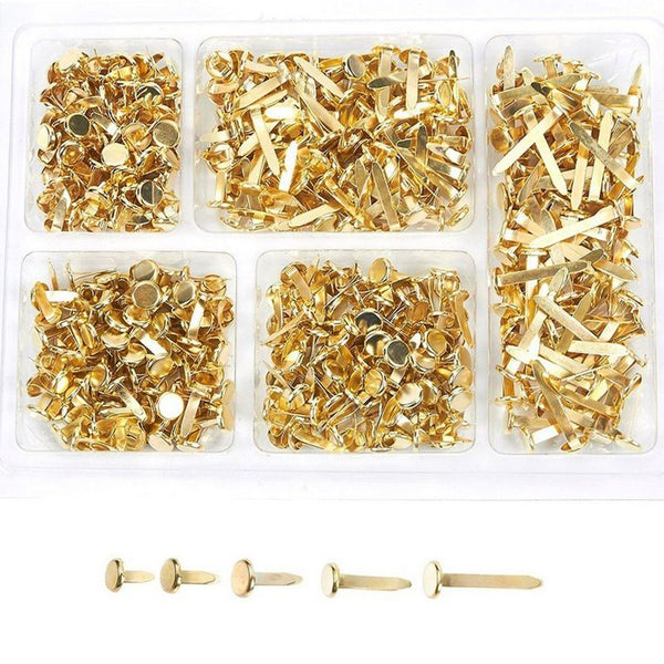 Juvale Mini Brads Fasteners, 5 Assorted Sizes (Gold, 500 Pieces)