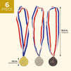 Juvale 6-Piece Set Metal Olympic Style Award Medals with Ribbons in Gold, Silver, and Bronze