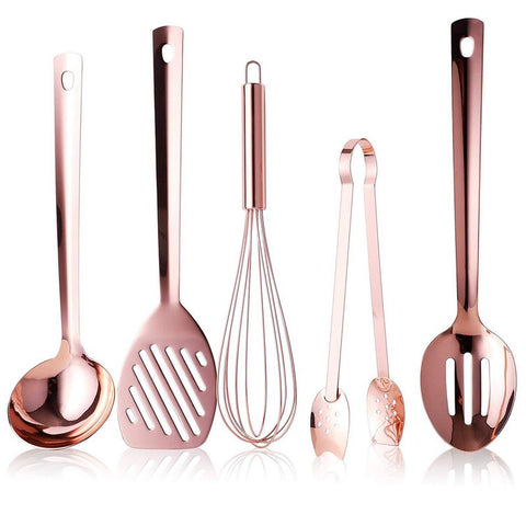 US$ 39.99 - Just Houseware Copper Kitchen Utensils Set, 13 Pieces Stainless Steel  Cooking Utensils Set With Titanium Rose Gold Plating, Non-Stick Kitchen  Tools Set With Holder 