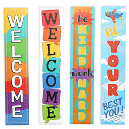 Welcome Banner Signs for Classrooms, School Supplies (8 x 39 In, 4 Piece Set)