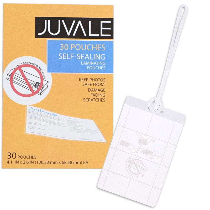 Juvale 30-Pack Self-Seal Laminating Pouches for Luggage & Bag Tags, 4 x 2.5 Inches