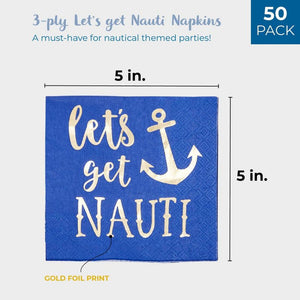 Bachelorette Party Decorations, Blue Nautical Napkins (5 x 5 In, 50 Pack)