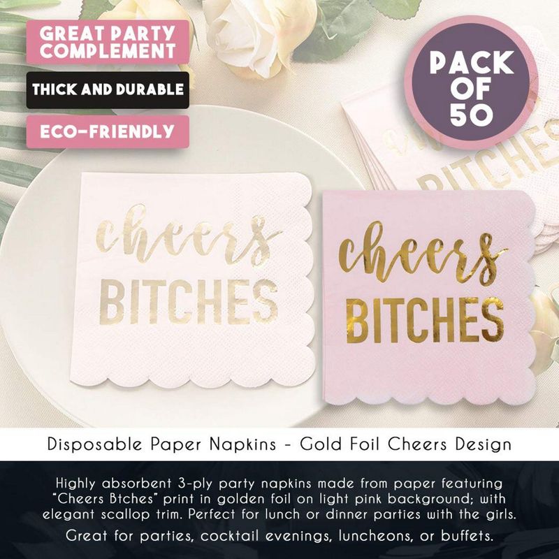 Bachelorette Party Supplies, Paper Napkins (Pink, 50-Pack)