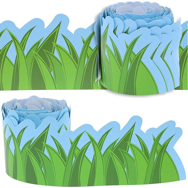 Juvale 12-Strip Grass Bulletin Board Strips Scalloped Border for Classroom (Total 36-ft)