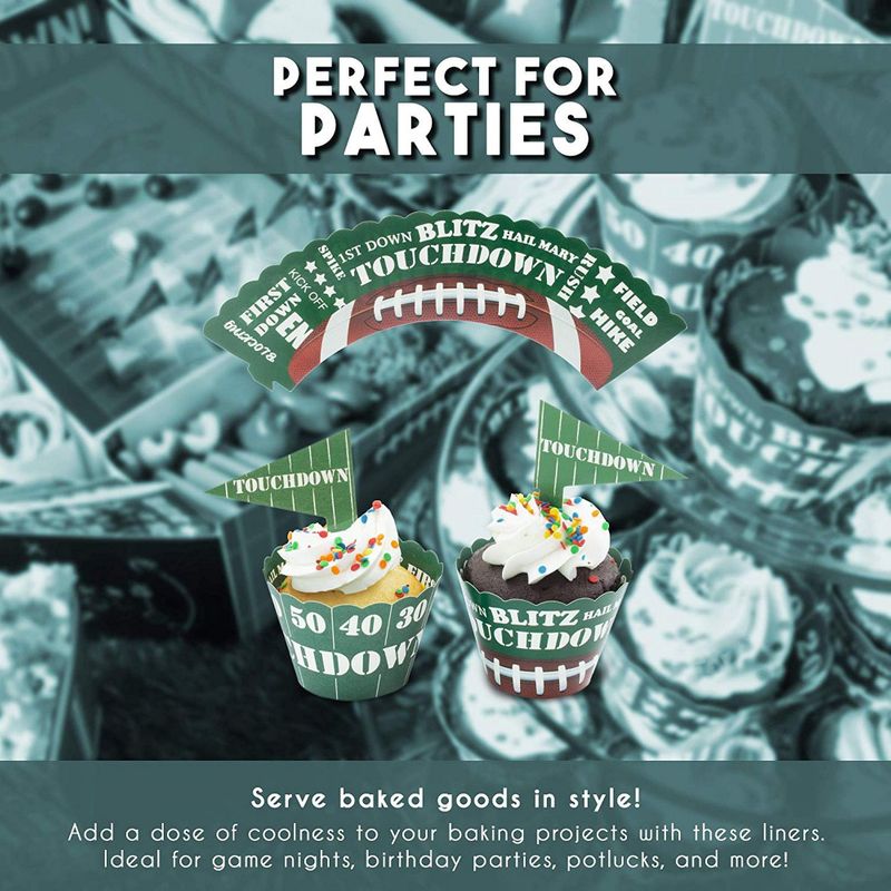 Football Cupcake Toppers and Wrappers for Tailgate Party, Game Day (100 Pieces)