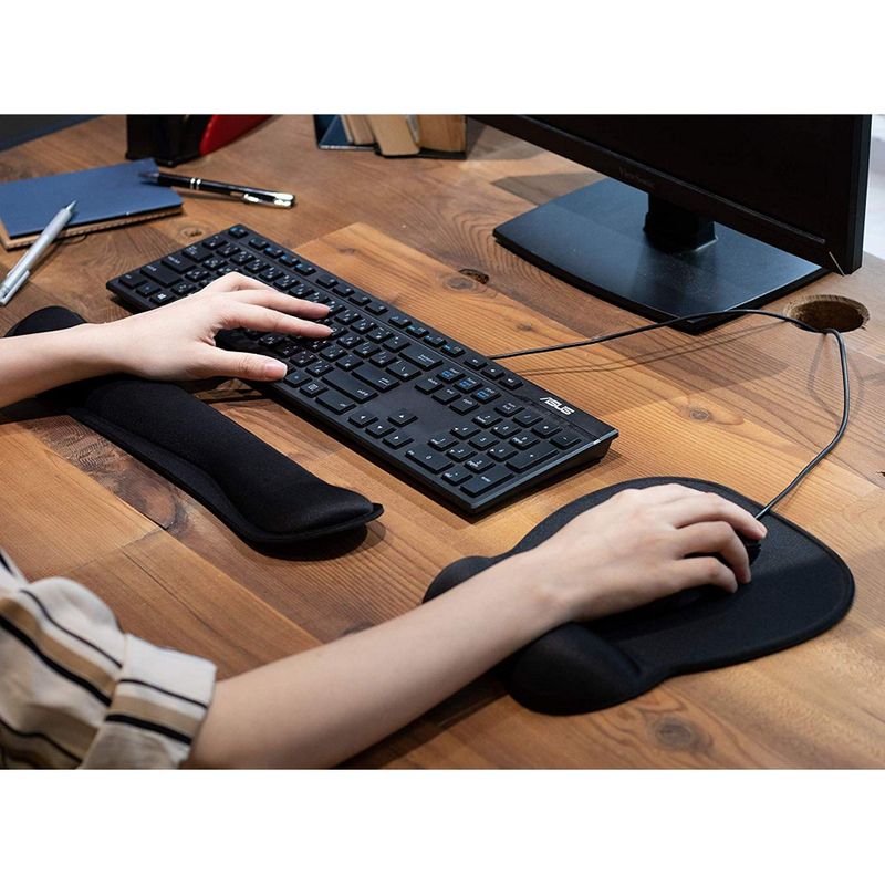 Keyboard Wrist Rest, and Mouse Pad Set - 2-Pack Mouse Pad with Gel Wrist Rest, and Memory Foam Keyboard Pad, Ergonomic Cushions for Wrists, Black