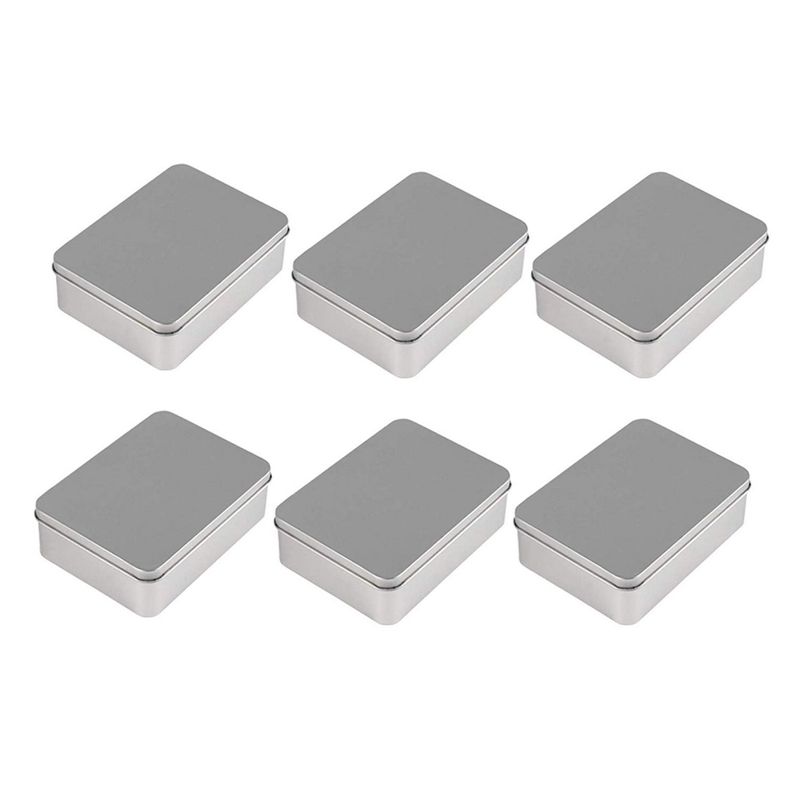 Juvale Rectangular Tin Box with Lid - 6-Pack Empty Tin Can Storage Container for Treats, Gifts, Favors and Crafts, Silver, 4.9 x 3.7 x 1.6 Inches