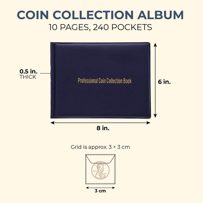 Professional Coins Collection Book, Coin Storage Album, 240 Pockets, 10Pages