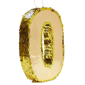 Small Number 0 Gold Foil Pinata, Birthday Party Supplies (16 x 10.5 x 3 Inches)
