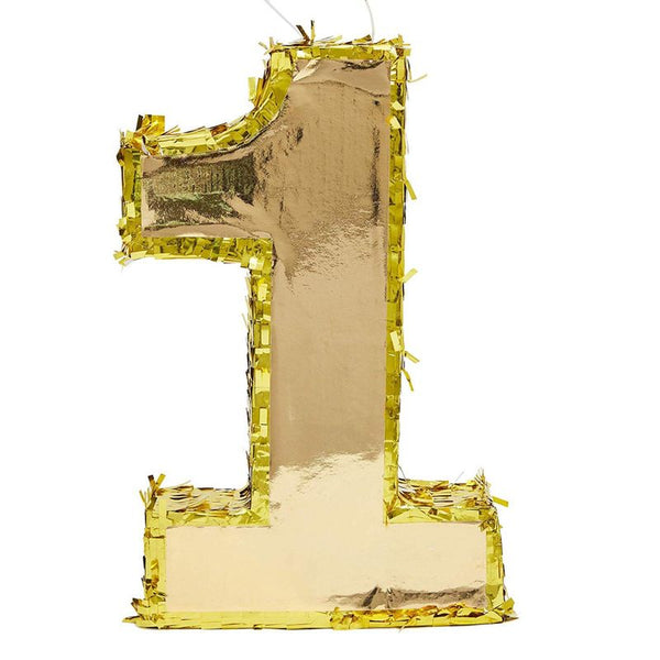 Number 1 Foil Small Gold Pinata for First Birthday Party (10 x 16 x 3 In)
