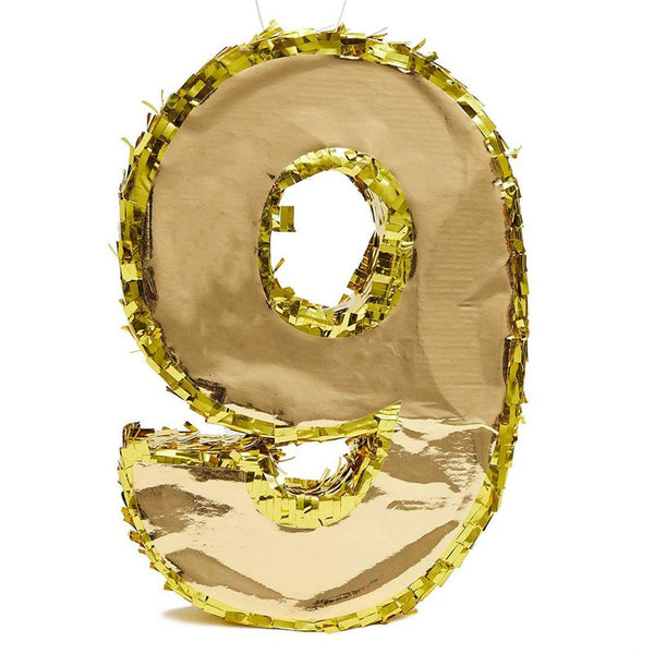 Juvale Small Number 9 Gold Foil Pinata, Ninth Birthday Party Supplies, 15.5 x 11 x 3 Inches