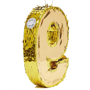 Juvale Small Number 9 Gold Foil Pinata, Ninth Birthday Party Supplies, 15.5 x 11 x 3 Inches