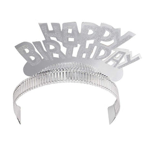 Happy Birthday Glitter Tiara Headbands (4 Colors, 24 Pack)