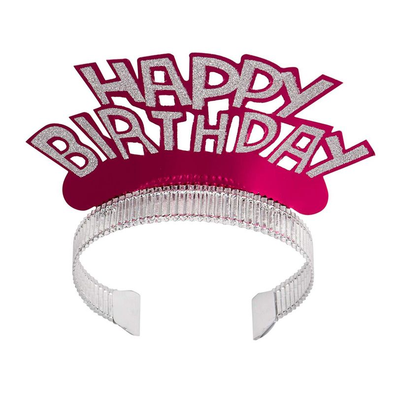 Happy Birthday Glitter Tiara Headbands (4 Colors, 24 Pack)