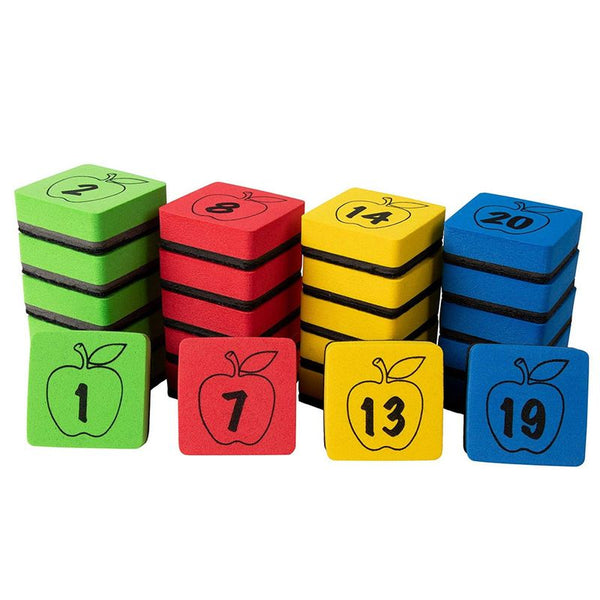 Numbered Whiteboard Erasers, Magnetic Eraser for Whiteboard (2 x 2 In, 24-Pack)