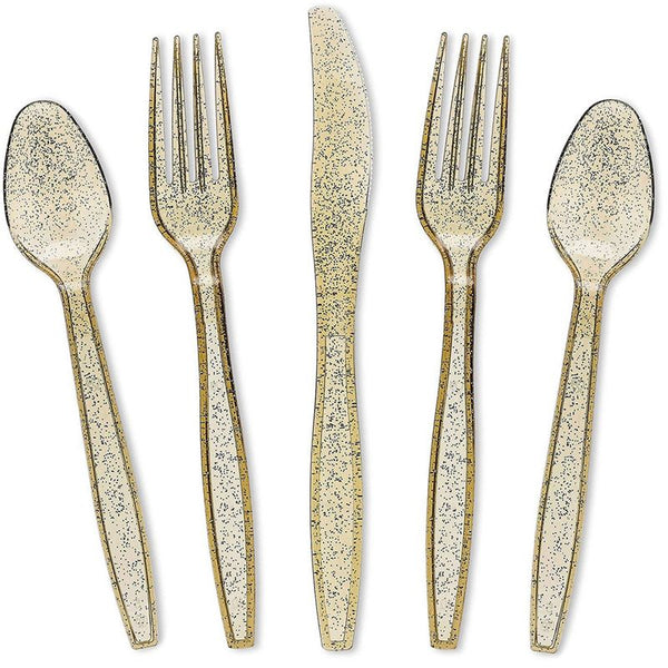 Gold Glitter Silverware for Weddings, Birthday Parties (96 Pieces )