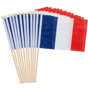 Juvale 12-Piece France Stick Flags - French Hand-held Flags, Polyester Country Stick Flag Banners, Decorations Parties, Parades, Sports Events International Festivals- 5.5 x 8.3 inches
