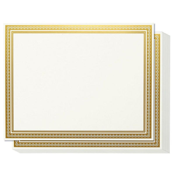 50 Blank Plain Paper Sheets - with Gold Foiled Metallic Border Computer Paper - Laser & Inkjet Printer Compatible - 180G Specialty Paper,50pcs/Design, Total 1 Designs, White