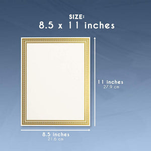 50 Blank Plain Paper Sheets - with Gold Foiled Metallic Border Computer Paper - Laser & Inkjet Printer Compatible - 180G Specialty Paper,50pcs/Design, Total 1 Designs, White