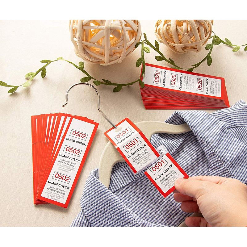 Juvale 1000 Pack 3 Part Coat Room Check Claim Tags with Serial Numbers 1-1000, 4.75 x 1.5 Inches