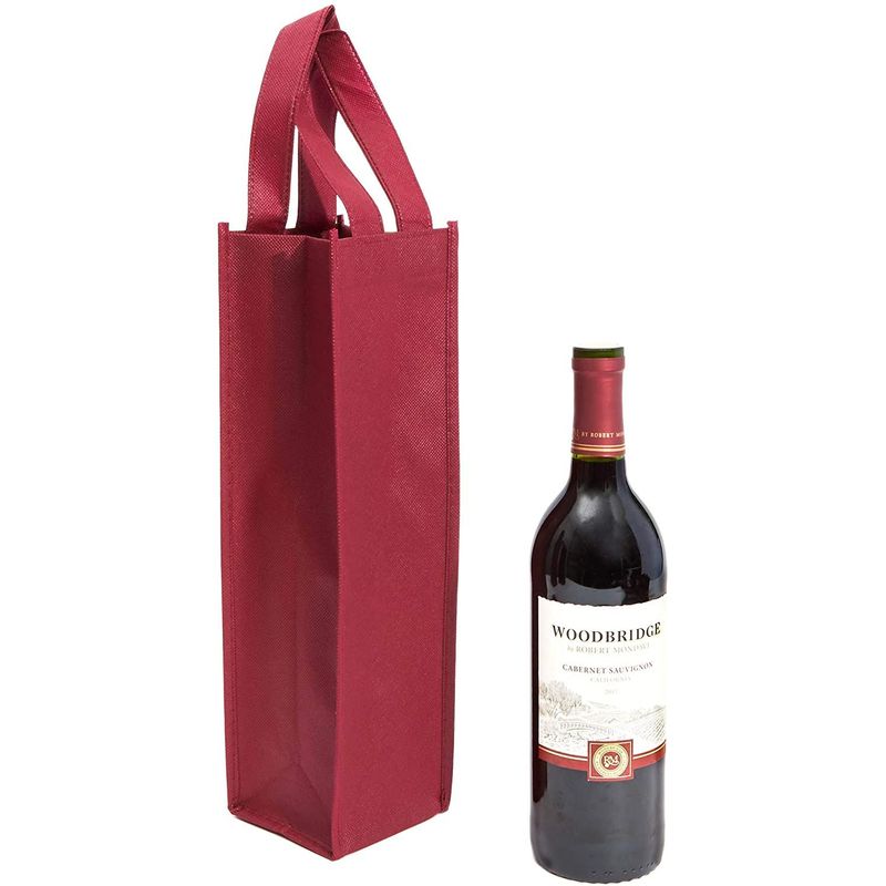 Wine Tote Bag, Reusable Gift Bags (3.75 x 13.7 x 3.5 In, Burgundy, 20 Pack)