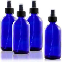 Juvale 4-Pack Blue Glass 8 Ounce Essential Oils Atomizer Pump Spray Misting Bottles