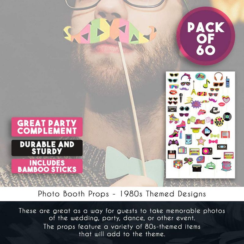 Juvale 80s Theme Photo Booth Props (60 Pack)