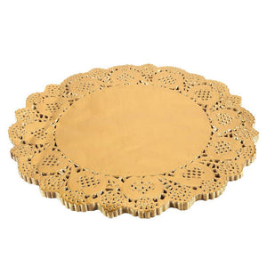Juvale Paper Doily – 60-Pack Round Doilies Paper Lace Placemats for Cakes, Desserts, Baked Treat Display, Ideal for Weddings, Formal Event Decoration, Tableware Decor, Gold - 12 Inches in Diameter