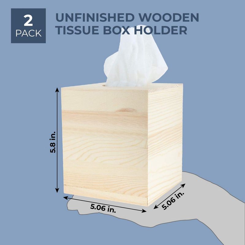 Juvale Wood Tissue Box Cover (5 x 5.5 in, 2-Pack)