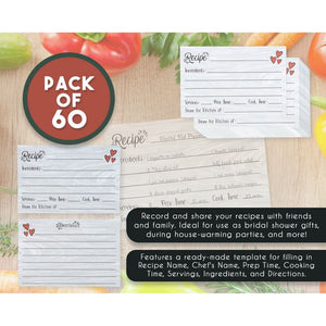 Recipe Cards – 60-Pack Blank Recipe Cards, Double-Sided, Rustic Heart Design, Perfect for Wedding, Bridal Shower, and Special Occasion, 4 x 6 Inches