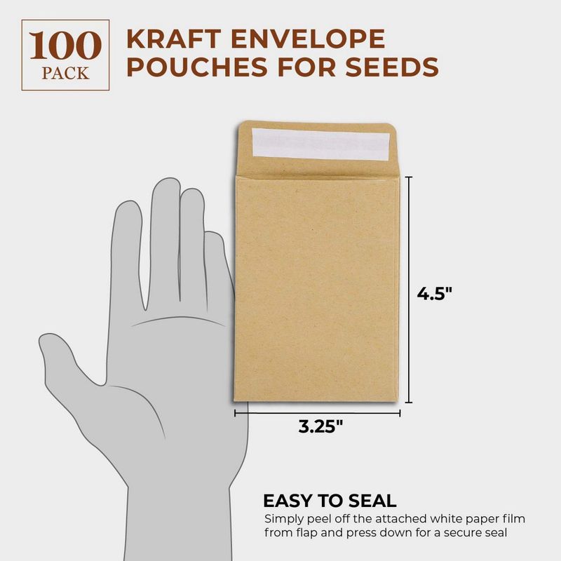 Juvale 100 Pack Small Seed Saving Envelopes, Bulk 3x4 Empty Paper Packets  for Coins