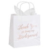11 Bridesmaid and 1 Maid of Honor Thank You Paper Gift Bag, Rose Gold Foil Text, Includes 20 Sheets of Tissue Paper, Perfect for Bridal Party Favors, White, 9 x 8 x 4 Inches