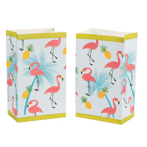 Flamingo Party Bags - 36-Pack Small Paper Gift Bags for Party Favors, Tropical Summer Themed Birthday Party Supplies, Flamingo, Pineapple, and Palm Trees Print Kids Goodie Bags