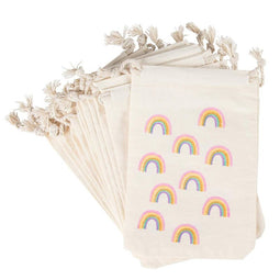 Party Favor Bags - 12-Pack Rainbow Party Favor Bags - Mini Canvas Drawstring Treat Gift Pouches, Rainbow Party Supplies | Kids Birthdays, Unicorn Parties, Rainbows with Gold Glitter, 4 x 6 Inches