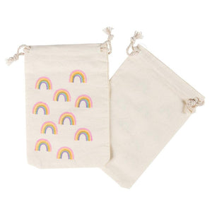 Party Favor Bags - 12-Pack Rainbow Party Favor Bags - Mini Canvas Drawstring Treat Gift Pouches, Rainbow Party Supplies | Kids Birthdays, Unicorn Parties, Rainbows with Gold Glitter, 4 x 6 Inches